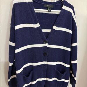 Forever 21 Navy and White Striped Cardigan